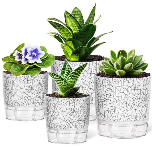 CWYEYE 4 Pack Self Watering Pots for Indoor Plants, 4" + 5.5" Flower Pots with Wick Rope and Reservoir, Plant Pots for African Violet, Spider Plant, Orchid