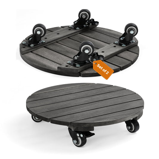Jurax 14 Inch Wood Plant Caddy with Wheels – Heavy Duty Plant Dolly Holds Up to 286 lbs, 360° Lockable Casters, Rolling Plant Stand Indoor Outdoor for Large Pots – 2 Packs, Round-Rustic