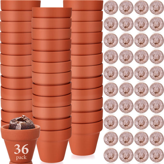 Hushee 72 Pack Small Terracotta Grow Pots with Seedling Blocks Starter Kit for Planting Enthusiasts Indoor Outdoor Plants DIY Garden Plants Gardening Gifts (1.57 x 1.89 Inch)
