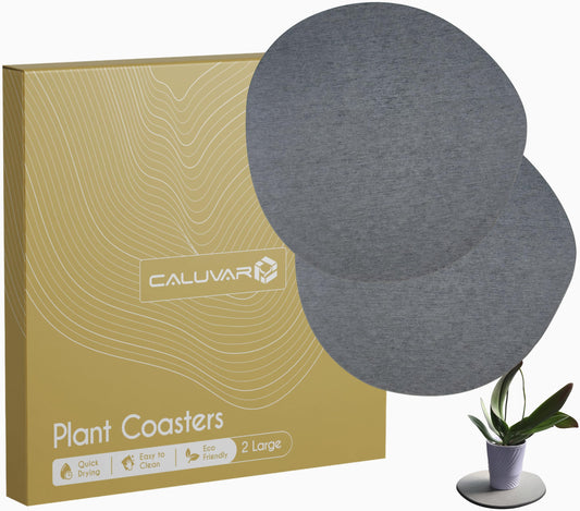 Stone Plant Saucer Set of 2 Large 11.5 in, Absorbent Diatomaceous Earth Plant Tray for Indoor Plants, Plant Pot Saucer with Silicone Feet, Grey Slate Water Absorbing Planter Tray