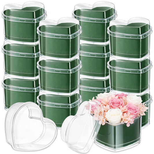 FunooFuno 12 Pcs Plastic Heart Shaped Boxes for Flower 2.95" x 2.95" Plastic Gifts Box with Lids Floral Foam Mini Clear Heart Containers Thank You Gifts for Teacher Mother's Day Wedding Anniversary