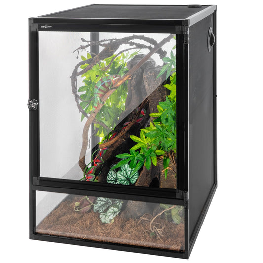 REPTI ZOO 18" x 18" x 24" Reptile Tank, Deluxe Foldable Screen Cage, 34 Gallon Vertical Terrarium with Fogger & Cable Pass, Tall Enclosure for Chameleon, Tree Frog, Crested Gecko, Arboreal Reptiles