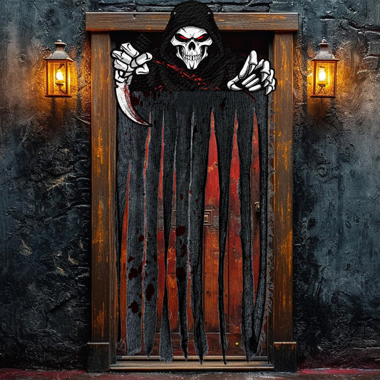 Tiamon Halloween Scary Doorway Curtain Spooky Face Bloody Doorway Curtain 67 x 39 Inch Large Horror Skeleton Door Decoration Creepy Gauze for Halloween Party Haunted House Entrance Backdrop Decor