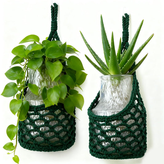 HOREAKHJ Macrame Wall Plant Hanger, Hanging Planter Basket Holder, Wall Planters for Indoor Plants, for Up to 6 Inch Pot (Green, 6-Inch)