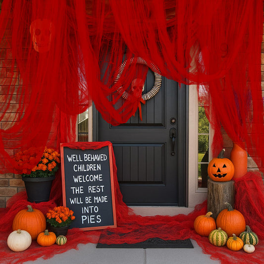 RunNico 400'' x 85'' Halloween Blood Red Scary Gauze, Bloody Haunted House Creepy Cloth, Spooky Fabric Hanging Decoration for Horror Themed Nightmare Party Wall Yard Doorway Porch Decor
