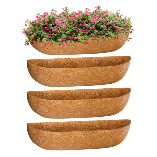 ZeeDix 24 Inch Trough Coconut Liners for Planters (4-Pack) - 100% Natural Coconut Coir Fiber Planter Liners Replacement for Window Boxes, Wall Baskets, Deck Flower Boxes, Garden Railing Fence Troughs