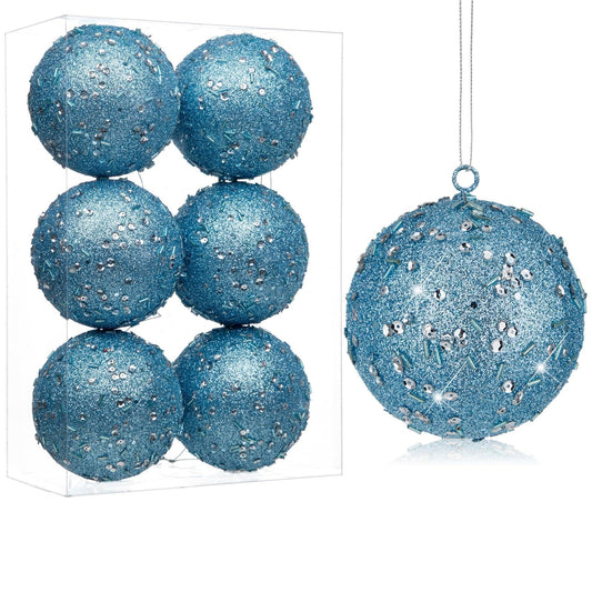 4" Large Christmas Balls Ornaments 6 Pcs Shatterproof Big Grey Blue Christmas Ornaments for Xmas Tree Bulk Glitter Big Xmas Tree Ornament for Trees Halloween Holiday Wedding Party Decoration