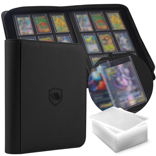 Toploader Binder, Holds 360 Toploader, 100 Toploaders INCLUDED, 9-Pocket PU Cover Top Loader Binder for 3" x 4" Rigid Toploaders, Ringless Double-Sided Toploader Card Binder for TCG, Sport Cards