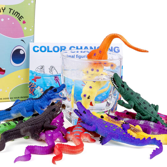 10 Pcs Alligator Animal Figure Bath Toys, Color Changing Crocodile Toy, for Kids 3 Years and up, for Themed Parties, Cake Topper, Kids Easter Basket, Stress Relief Adults