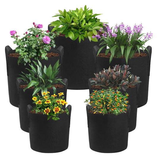 LITLANDSTAR 7 Pack Black Grow Bags, Thickened Nonwoven Plant Fabric Pots with 4 Sizes - 5/7/10/15 Gallon Aeration Planting Bags for Potato Tomato Carrot Strawberry