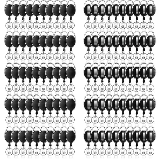 JEFURE 100 Pcs Badge Reel, ID Badge Holder Retractable Clip, Heavy Duty Keychain Badge Reel，Badge Clip, Bulk Lanyard for Wear Keys, ID Card, Name Hold