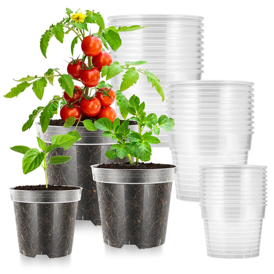 VIVOSUN 36 Packs 4/5/6 Inch Clear Nursery Pots with Drainage Holes, Reinforced Plastic Seedling Pots for Plants, Flowers, Cuttings, and Succulents, 40 pcs Plant Labels