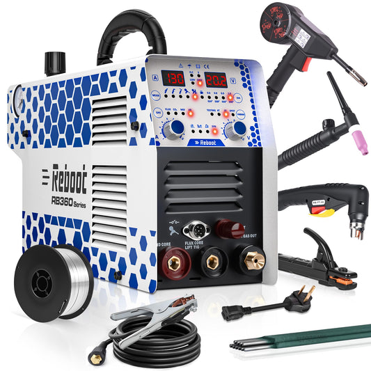 Reboot 130A Plasma Cutter Welder Combo 120V/240V Dual Voltage Plasma Cutter Machine 1/2 Inch Clean Cut 5/8 Inch Max Cut Gas MIG/Flux Core/Stick/LIFT TIG/Aluminum Welding with Spool Gun