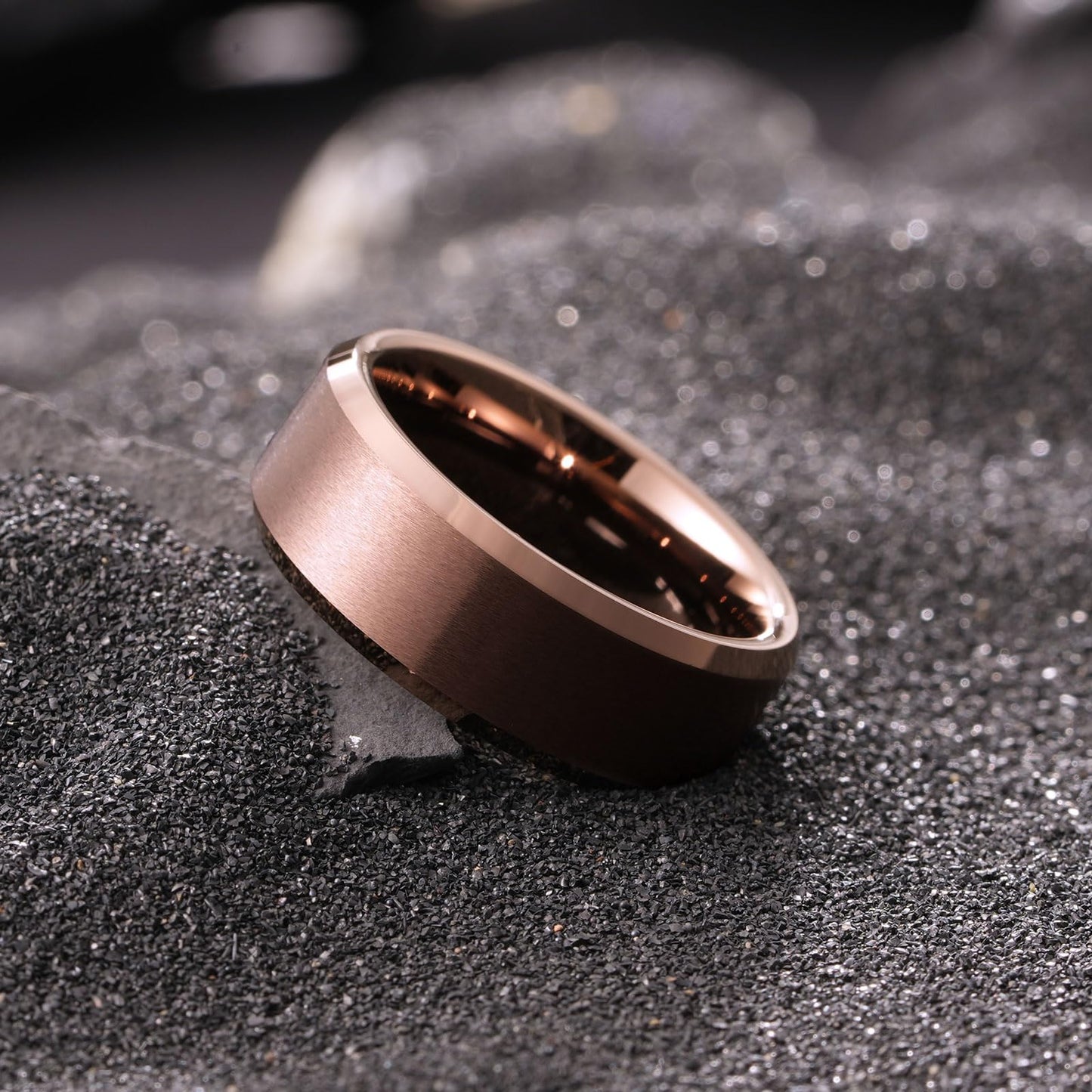 King Will Brown Basic Tungsten Rings For Men 8mm Wedding Band Polished Edge Brushed Matte Promise Ring Comfort Fit, Size 11