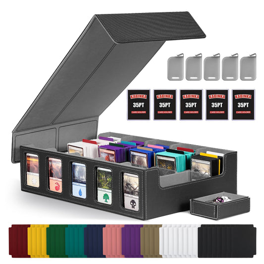 Kabinka Trading Card Storage Box with Commander Display, 5-Row Deck Case with Removable Lid; 3900+ Card Organizer for MTG TCG PTCG Sports Card, Top Loaders Storage Box (Black)