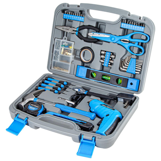 CARTMAN 149 Piece Tool Set General Household Hand Tool Kit with Cordless Screwdriver Blue