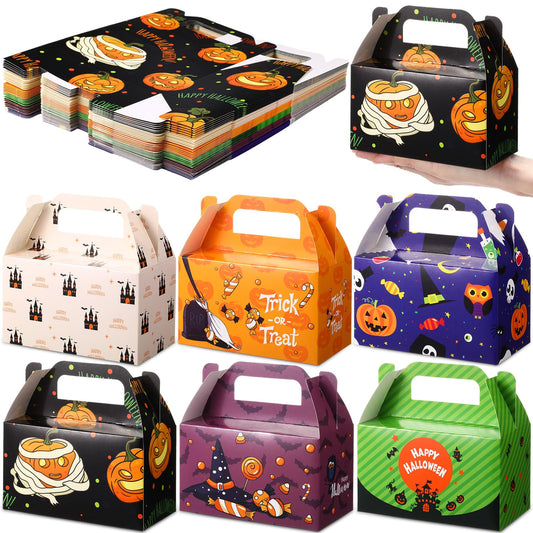 Zhanmai 36 Pack Halloween Treat Goodie Boxes Halloween Ghost Cookie Container Cupcake Snack Box with Handle Party Favor