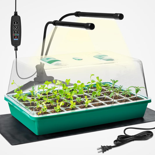 CARPATHEN Seed Starter Tray with Grow Lights and Heating Mat - 40 Cell Plant Germination Tray with 4.7" Humidity Dome Seed Starter Kit for Indoor Seed Starting and Propagation