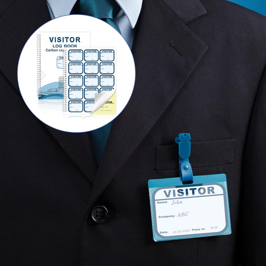 2 Pack of Visitor Badges Log with Carbon Copy Protecting Privacy Pages Visitor Stickers 8.5x11 Inch Visitor Log Book School Church Business Pass Guest Register Book - 450 Badges 60 Memo Pages (2)