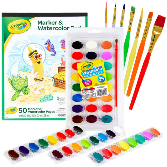 Watercolor Paint Set – 24 Watercolor Paint, 50 Sheets Water Color Paper Pad, 7 PaintBrushes for Kids – Complete Water Color Painting Kids Supplies Set, Gifting Bundle