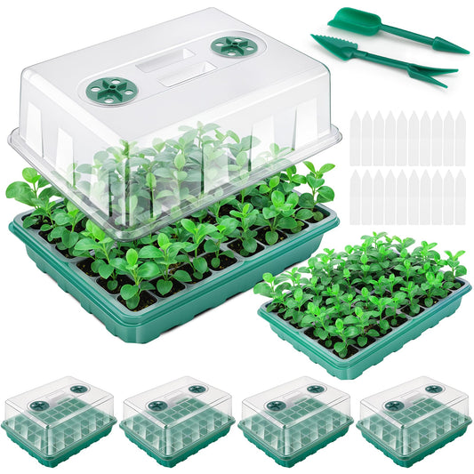 Hanaoyo 192 Cells Seed Starter Tray, 4 Packs Seed Starter Kit with Humidity Vented Domes and High Lid, Germination Kit for Indoor Greenhouse Seed Starter