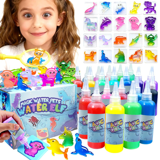 18 Colors Magic Water Elf Kit with 20 New Molds, DIY Hydrogel Aqua Fairy Water Gel Toy, Creative Sensory Learning Resources Art Craft Kit for Kids Ages 4-8-12, Educational Birthday for Girls Boys