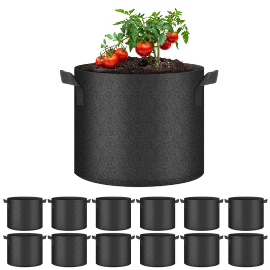 HealSmart 12-Pack 5 Gallon Grow Bags, Nonwoven Aeration Fabric Pots with Handles, Cloth Plant Pots, Suitable for Garden Fruits, Vegetables, Tomato and Flowers, Black