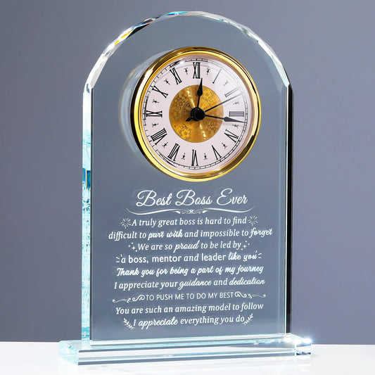 Arikyrist Boss Gifts for Men Women Glass Clock for Best Boss, Crystal Appreciation Gift for Bosses Day Birthday Going Away Farewell Thank You Retirement Keepsakes for Female Male Home Decor