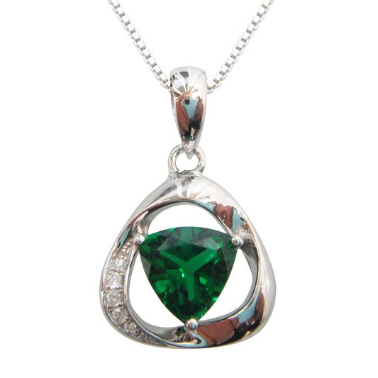 Navachi 925 Sterling Silver 18k White Gold Plated 1.0ct Triangle Emerald Az9674p Necklace Pendant 16"
