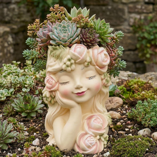 pandaxing Head Face Planter for Succulents Indoor Outdoor with Drainage Hole, Resin Decorative Flower Pot for Home Garden, Gift Idea for Plant Enthusiasts