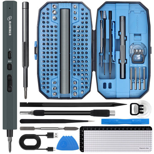 STREBITO 155 in 1 Electric Screwdriver Set, Small Electric Screwdriver Cordless with 140 S2 Magnetic Bits, Electronic Power Screwdriver Repair Tool Kit for RC, Computer, PC Building, Laptop