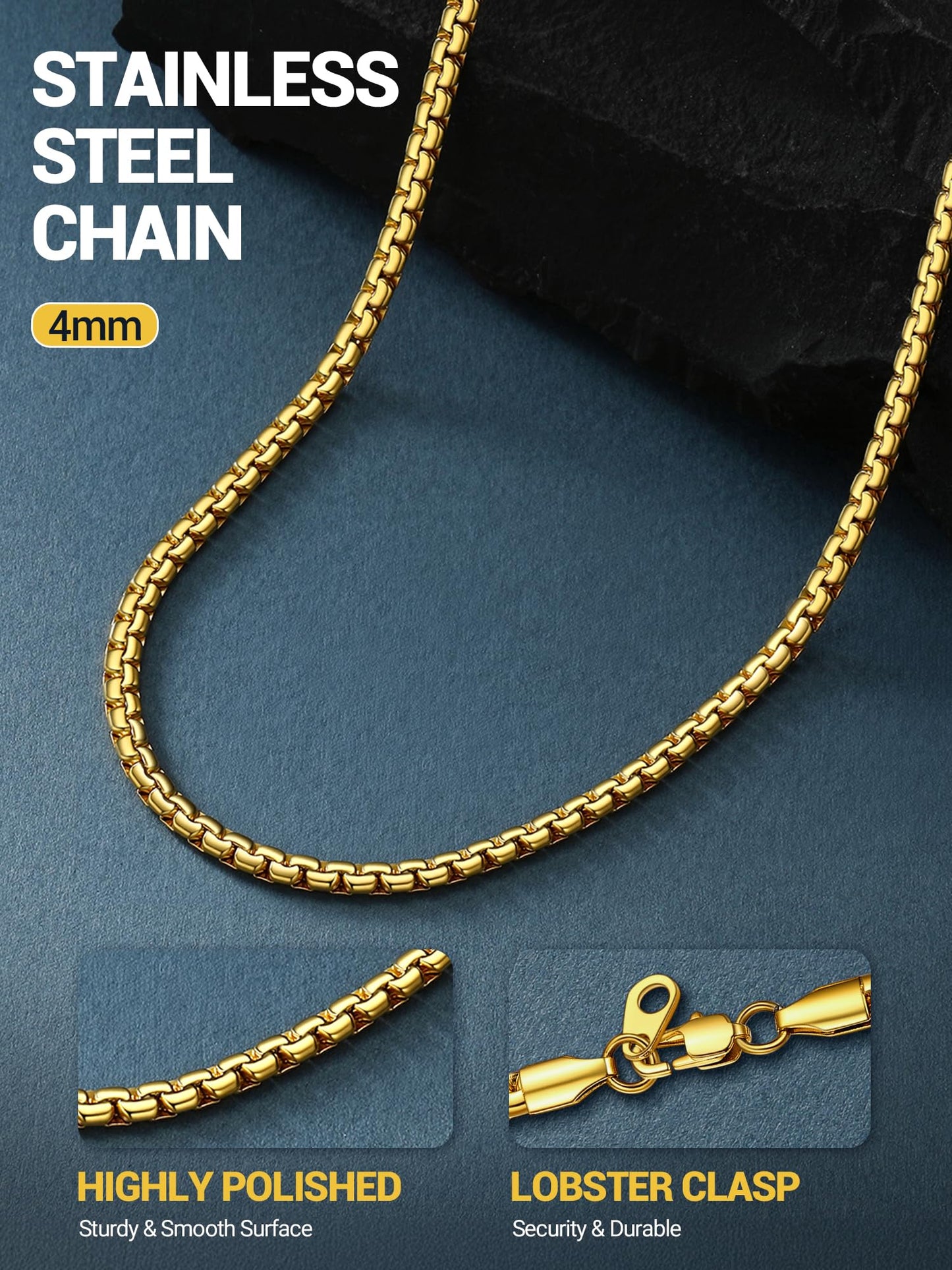 PROSTEEL Hip Hop Chain for Men Necklace Jewelry 18in 4mm Flat Chain Layering Necklaces
