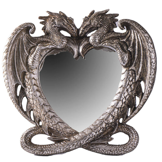 Pacific Trading Gothic Heart Shaped Dragon Mirror, Collectible Medieval Home Accent Décor Resin Piece for Wall or Tabletop Shelf, 6.3 x 5.91 Inches