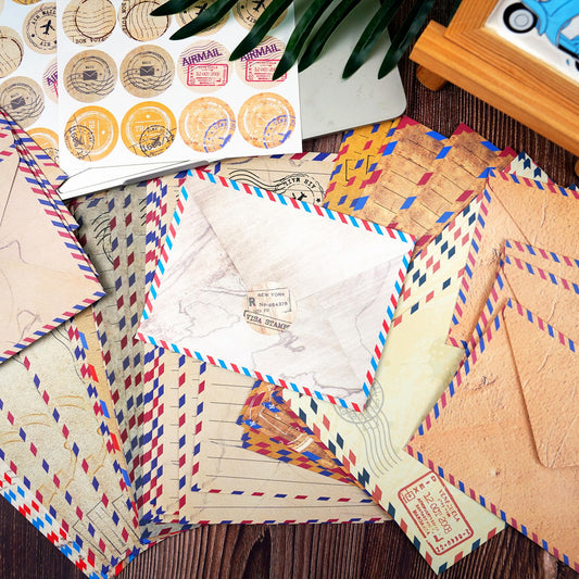 160 Pcs Stationery Paper Envelopes Set Includes 50 Lined Writing Paper & 50 Envelopes with 60 Colorful Round Dot Stickers, Cute Vintage Travel Letter Writing Stationery Paper Envelopes(10Style)