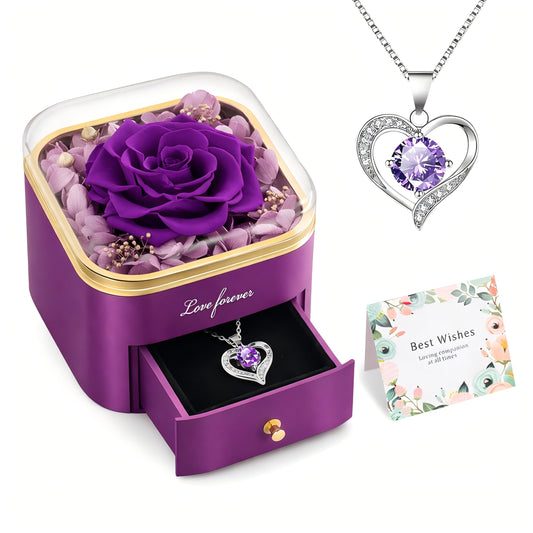 Beferr Birthday Gifts for Women Preserved Real Rose with Necklace Eternal Purple Roses Forever Flowers for Delivery Anniversary Mothers Day Flower Gifts for Mom Wife Grandma Daughter Her Girlfriend