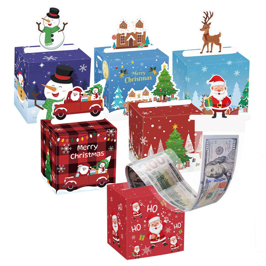 MoKo Christmas Money Box for Cash Gift Pull, 6 Pack Surprise Money Gift Box for Kids Adults with 160 Pcs Transparent Bags, A Fun Way to Give Cash to Girls and Boys, Christmas Decor Ideas, Red and Blue