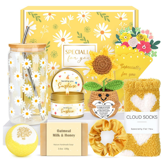 Gift Baskets for Women Unique Birthday Gifts for Women self care cheer up gifts set pick me up gift box for Woman teen girls best friend Sister Ladies Friendship Her - Inspirational Yellow Present