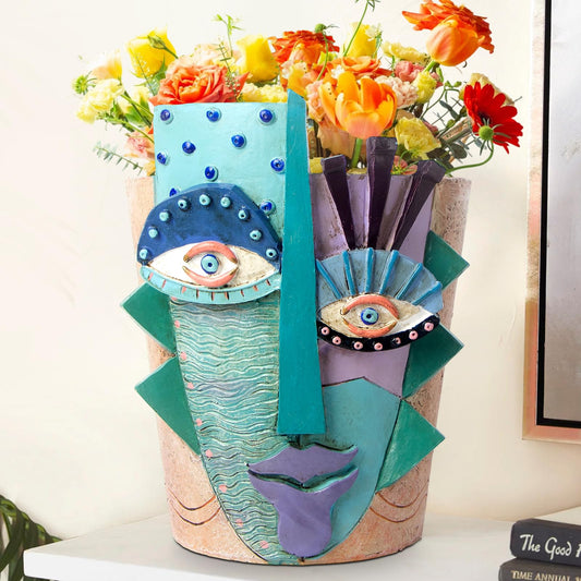 Mrlikale Abstract Face Planter Pots, Unique Head Planter with Drainage Hole for Indoor Plants and Succulents, 6.4 Inch Hand-Painted Mask Flower Pot for Outdoor and Home Art Decor
