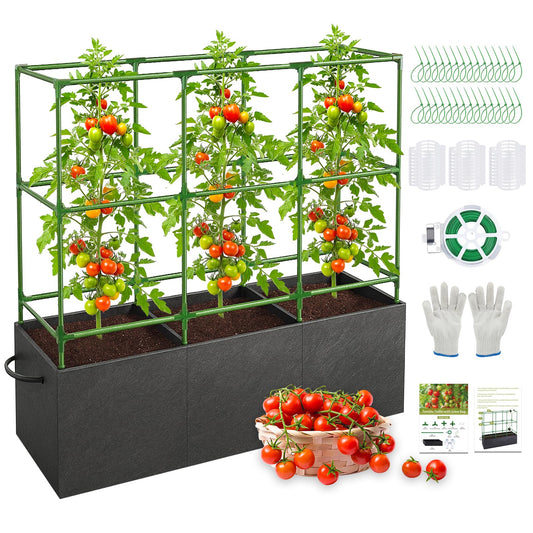 Rovexin 51x17x49 Inch Garden Tomato Cages Planter with 46 Gallon Grow Bags, Square Plant Support Trellis,for Vertical Climbing Plants Vegetables Fruits Flowers Outdoor Gardening Supplies
