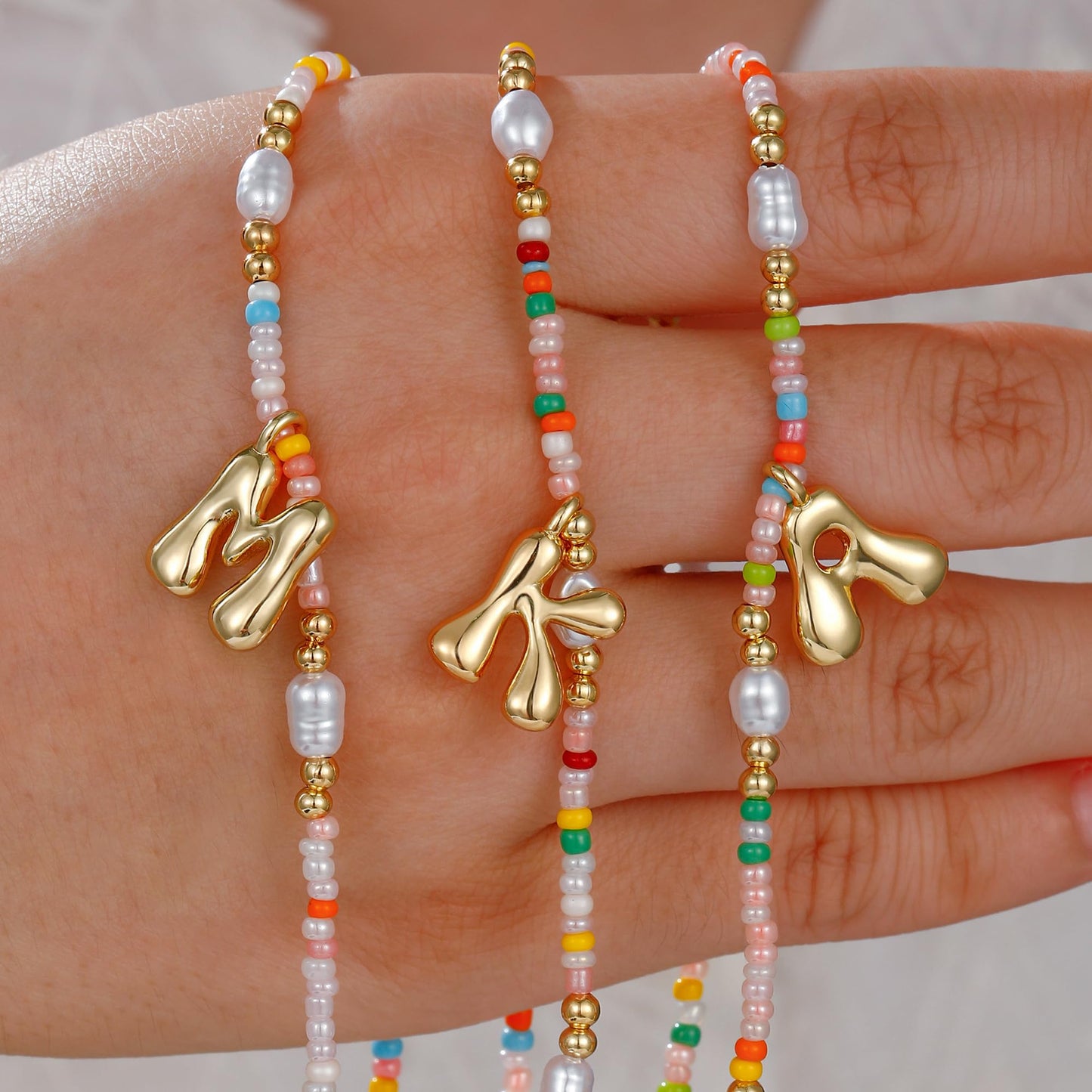 Ritach Birthday Gifts for Girls - R Letter Necklace Bubble Gold Initial Necklaces for Women Beaded Necklace for Girl Gifts for 7 8 9 10 11 12 Year Old Girl Birthday Gift for Girls Jewelry