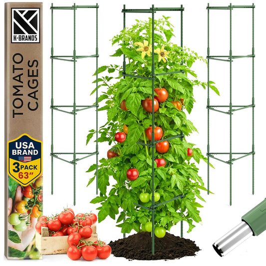 Tomato Cage Premium - Large Trellis Stakes and Plant Support Structures for Vegetables and Climbing Plants - Tall Tomato Cages for Garden, Pots, Raised Garden Bed Outdoor (3 Pack - Up to 63")