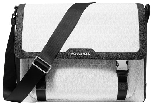 Michael Kors Malone Signature Logo Cargo Messenger Bag, Light Gunmetal/Bright White