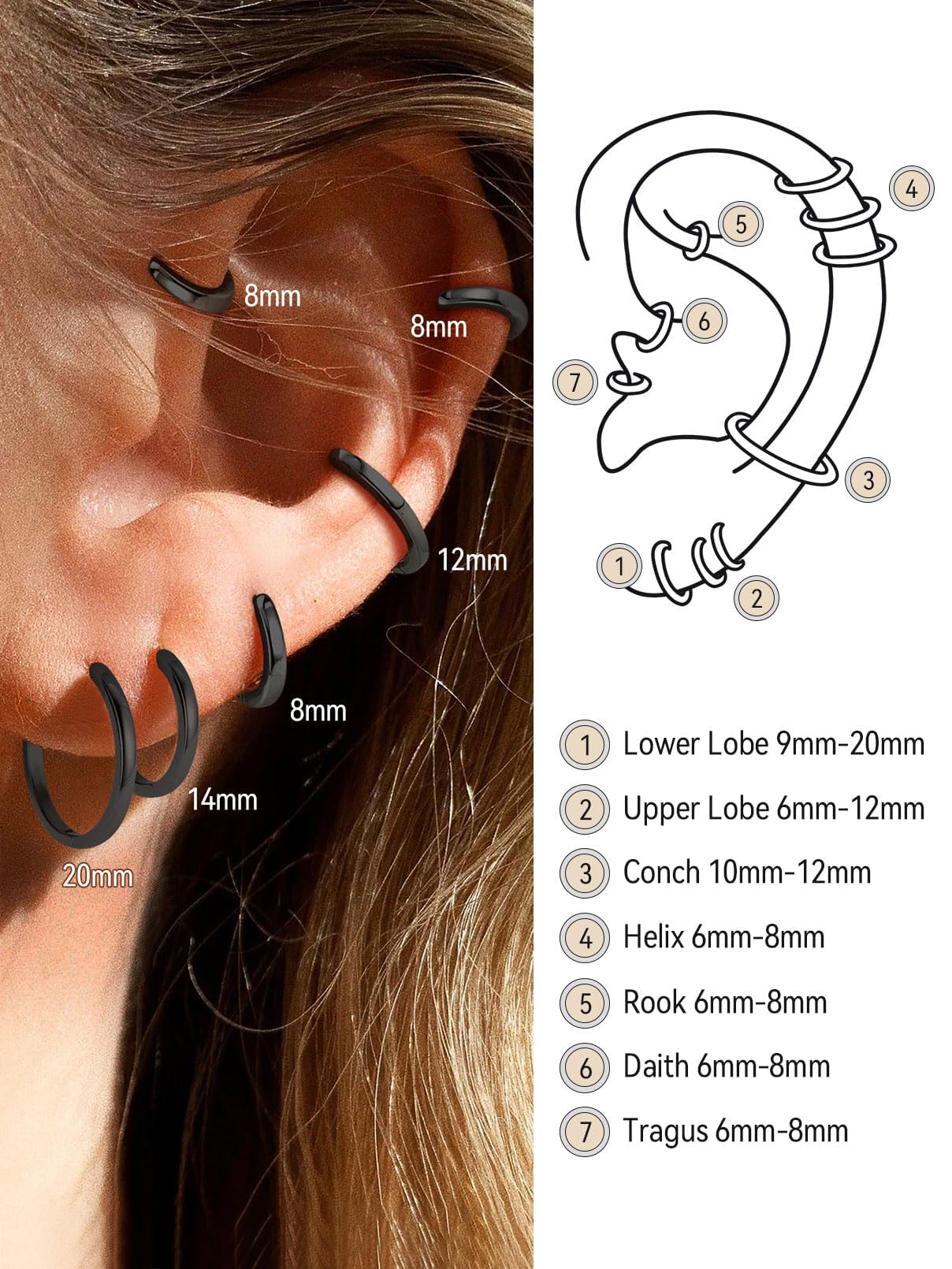 FaithHeart Hoop Earrings for Women, Black Hypoallergenic Huggie Hoop Earrings, Small Cartilage Earrings for Women 16mm, Send Gift Box