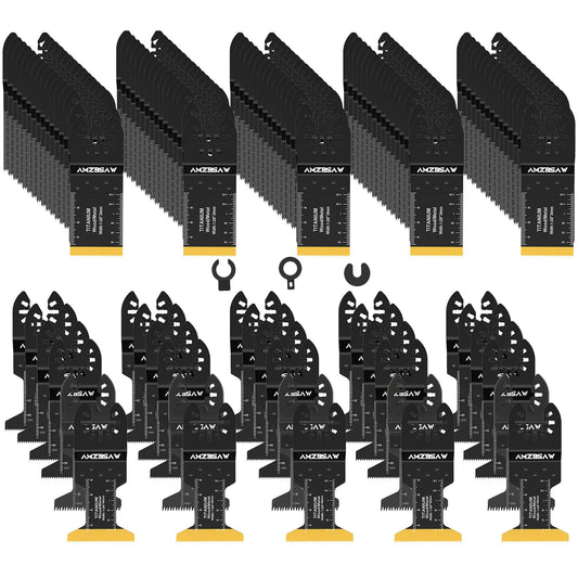 AMZBSAW 110PCS Oscillating Saw Blades Set, Professional Blades for Soft Metal Wood Plastics, Quick Release Multi Tool Blades Kits for Oscillating Tool Accessories