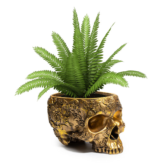 Gold Skull Planter Pot 6 Inch Skeleton Head Pot for Succulents Flowers, & Bowl Dish Gothic Decor for Garden Home Parties Haunted House Spooky Black Display Halloween Skull Flower Pot Decoration Gift