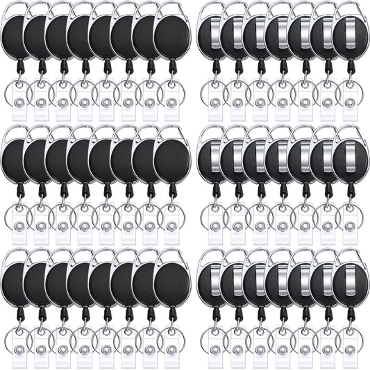 Honoson 50 Pcs Heavy Duty Retractable Badge Reels Batch ID Badge Holder Retractable Clip Bulk Key Holder with Ring for Office Worker Employee, Doctor Nurse Gifts (Black)