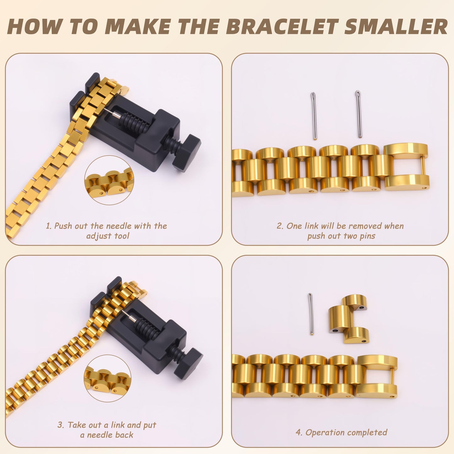 2PCS Gold Chain Link Watch Bracelet Set,18K Gold Plated Stackable Bracelets for Women,Stainless Steel Jewelry with Adjustable Tool, Non-Tarnish Friendship Love Bracelet Gift for Her. (2pcs-B Gold)