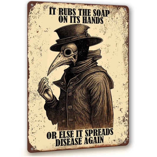 Gothic Bathroom Decor Retro Wall Art Signs, Funny Wash Your Hands Plague Bathroom Décor, Metal Tin Signs 8x12 Inch.