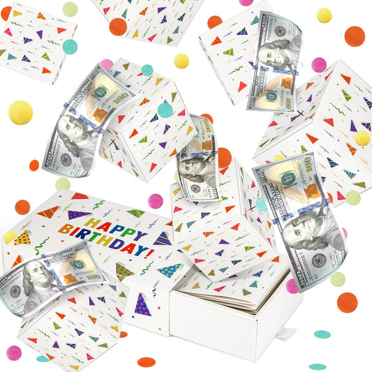 WenmthG Happy Birthday Surprise Gift Box Explosion for Money - DIY Pop Out Folding Bounce Explosion Gift Box with Confetti - Birthday Money Bank - Cash Gift Idea for Women Men Kids (White)