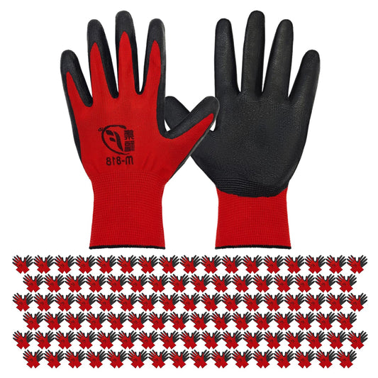WHEATHUSK 100 Pack Gardening Gloves Bulk for Men Women, Breathable Nitrile Rubber Coated Garden Gloves Dipped Gripping Work Gloves for Construction, Gardening